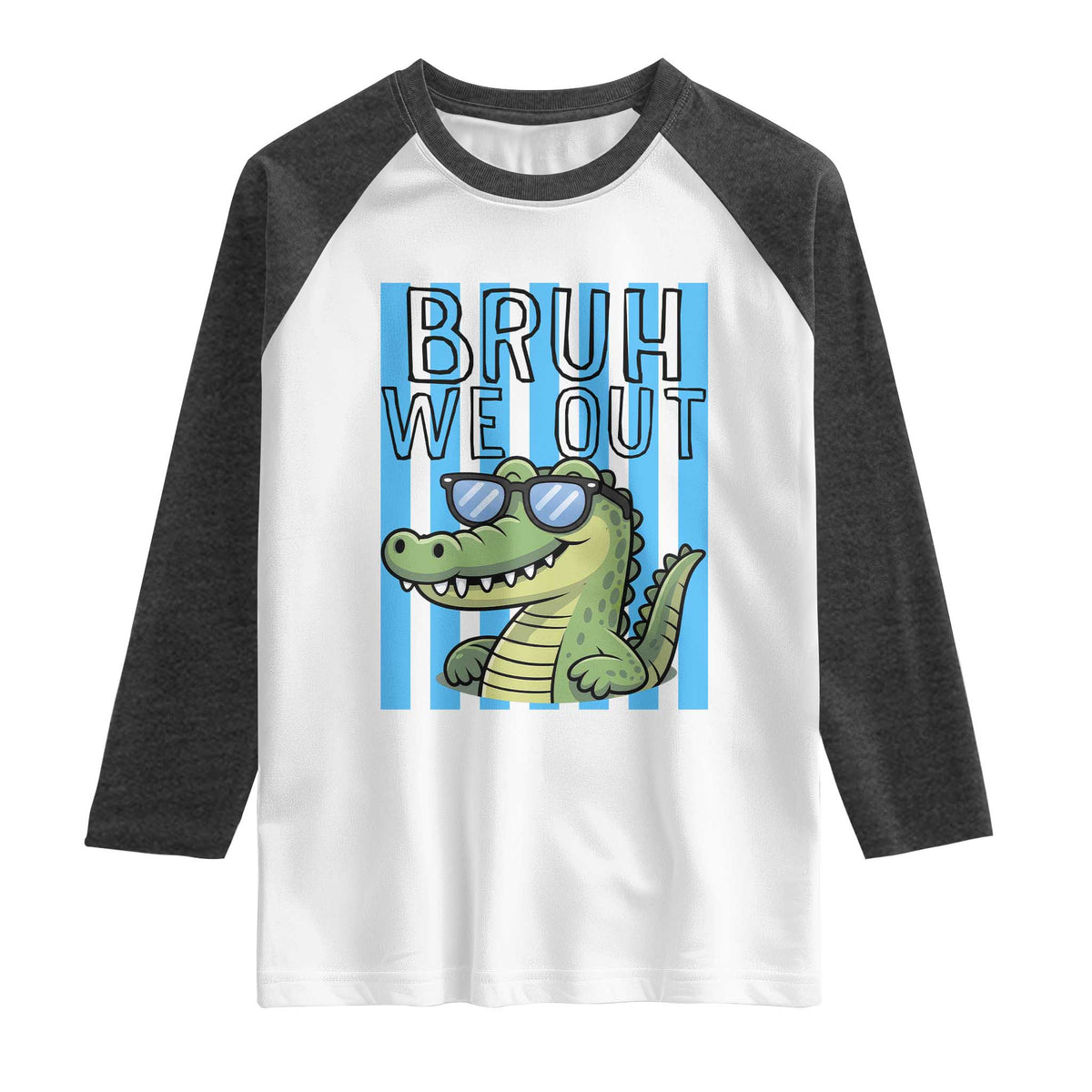 Bruh We Out Alligator Raglan Shirt Last Day of School Teacher TS14 White Heather Charcoal Print Your Wear