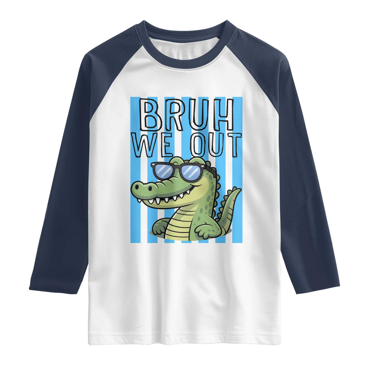 Bruh We Out Alligator Raglan Shirt Last Day of School Teacher TS14 White Navy Print Your Wear