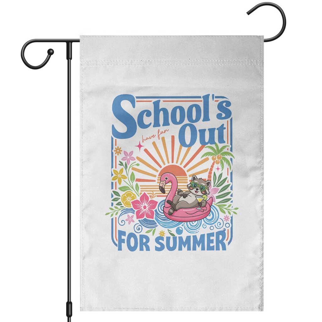 School's Out For Summer Garden Flag Funny Raccoon Last Day of School Teacher TS14 White Print Your Wear