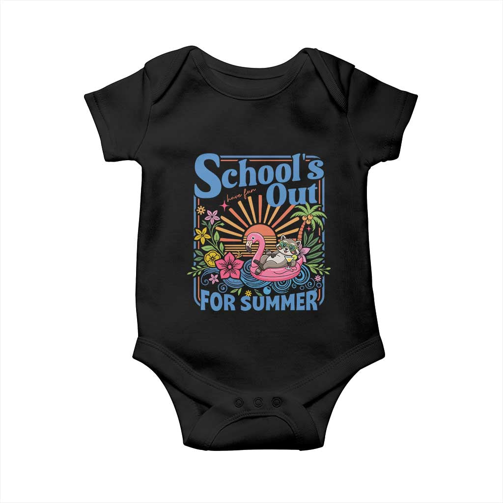 School's Out For Summer Baby Onesie Funny Raccoon Last Day of School Teacher TS14 Black Print Your Wear