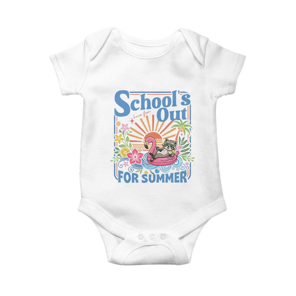 School's Out For Summer Baby Onesie Funny Raccoon Last Day of School Teacher TS14 White Print Your Wear