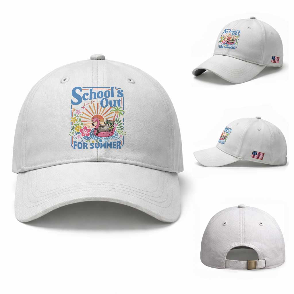 School's Out For Summer Baseball Cap Funny Raccoon Last Day of School Teacher TS14 Baseball Cap Universal Fit White Print Your Wear