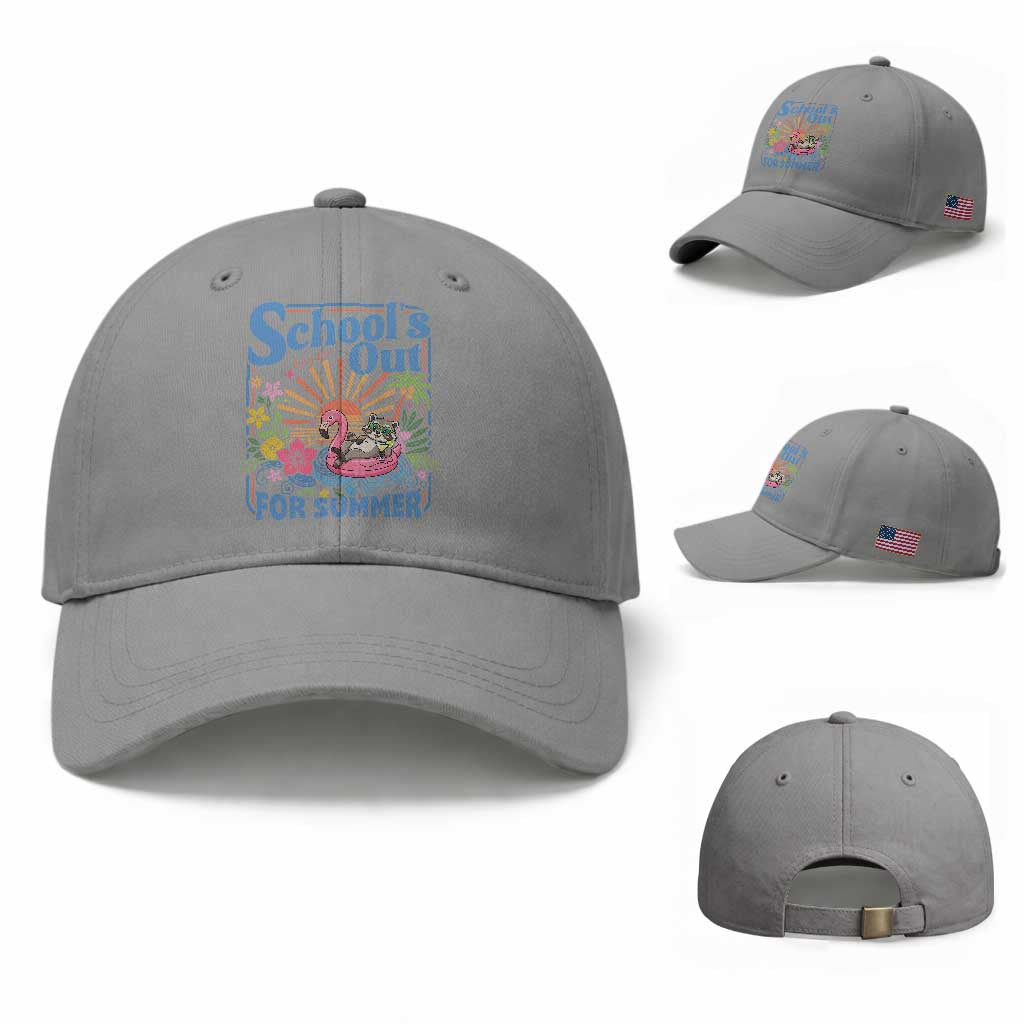School's Out For Summer Baseball Cap Funny Raccoon Last Day of School Teacher TS14 Baseball Cap Universal Fit Sport Gray Print Your Wear
