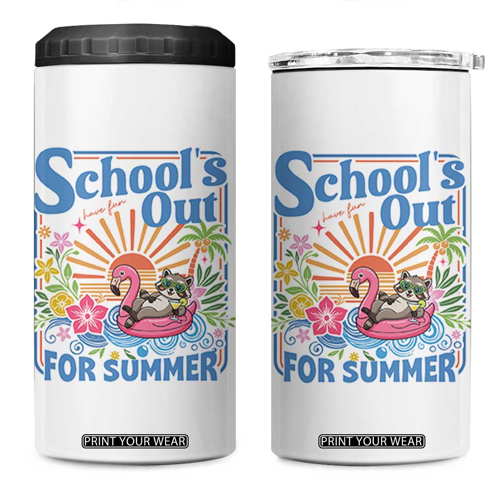 School's Out For Summer 4 in 1 Can Cooler Tumbler Funny Raccoon Last Day of School Teacher TS14 One Size: 16 oz White Print Your Wear