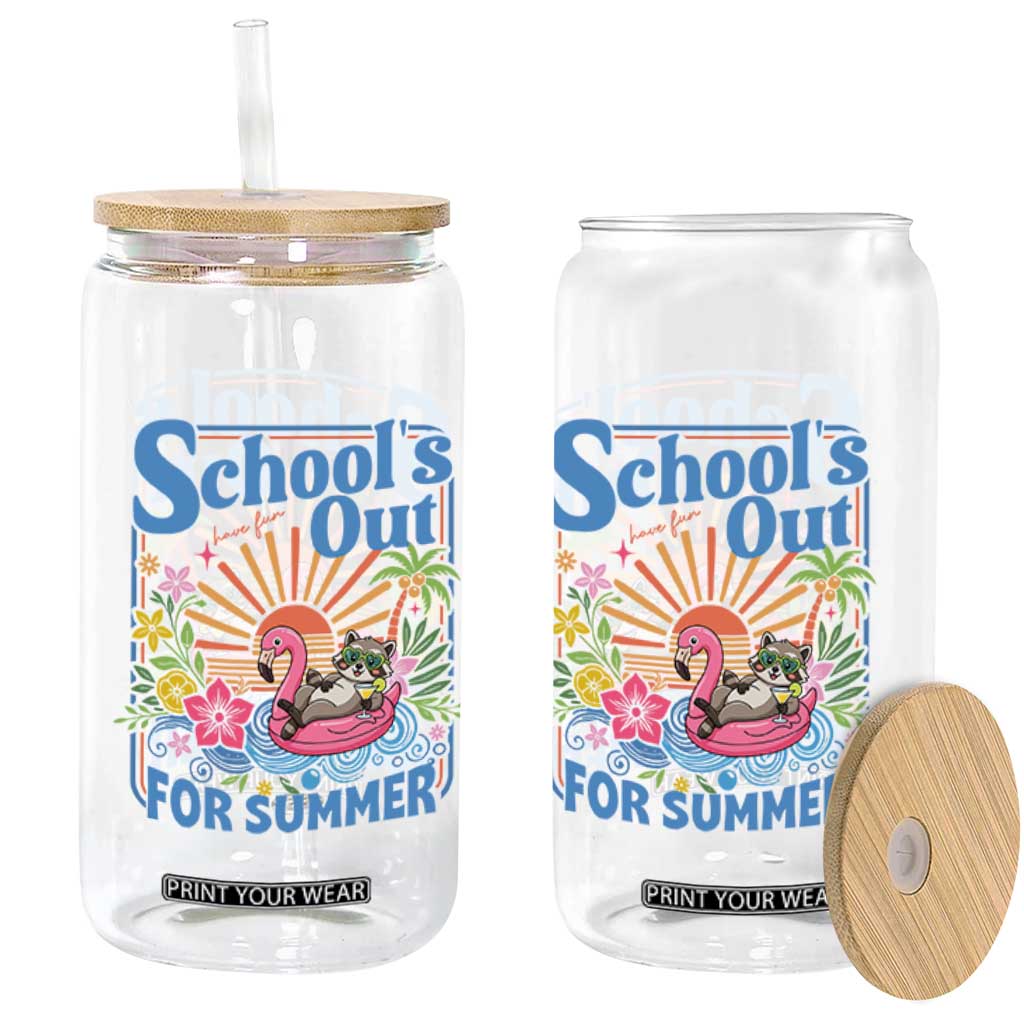 School's Out For Summer Glass Can Funny Raccoon Last Day of School Teacher TS14 Print Your Wear