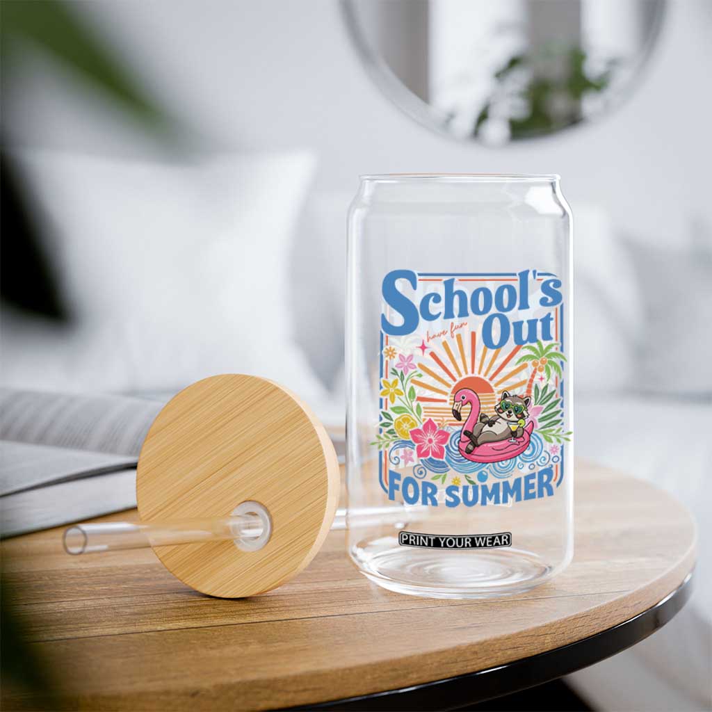School's Out For Summer Glass Can Funny Raccoon Last Day of School Teacher TS14 Print Your Wear
