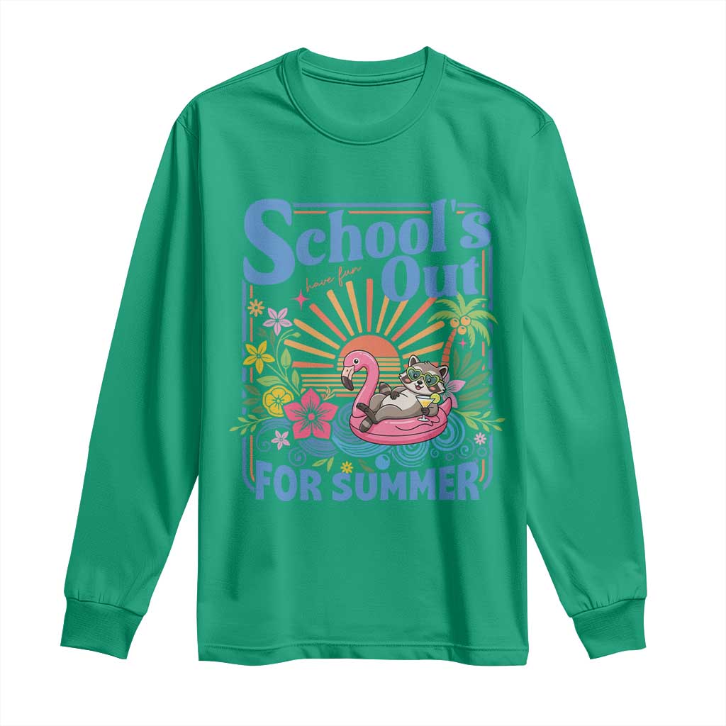 School's Out For Summer Long Sleeve Shirt Funny Raccoon Last Day of School Teacher TS14 Irish Green Print Your Wear