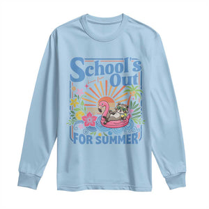 School's Out For Summer Long Sleeve Shirt Funny Raccoon Last Day of School Teacher TS14 Light Blue Print Your Wear