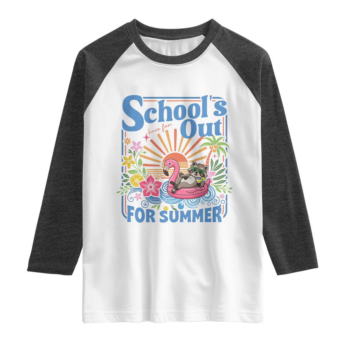 School's Out For Summer Raglan Shirt Funny Raccoon Last Day of School Teacher TS14 White Heather Charcoal Print Your Wear