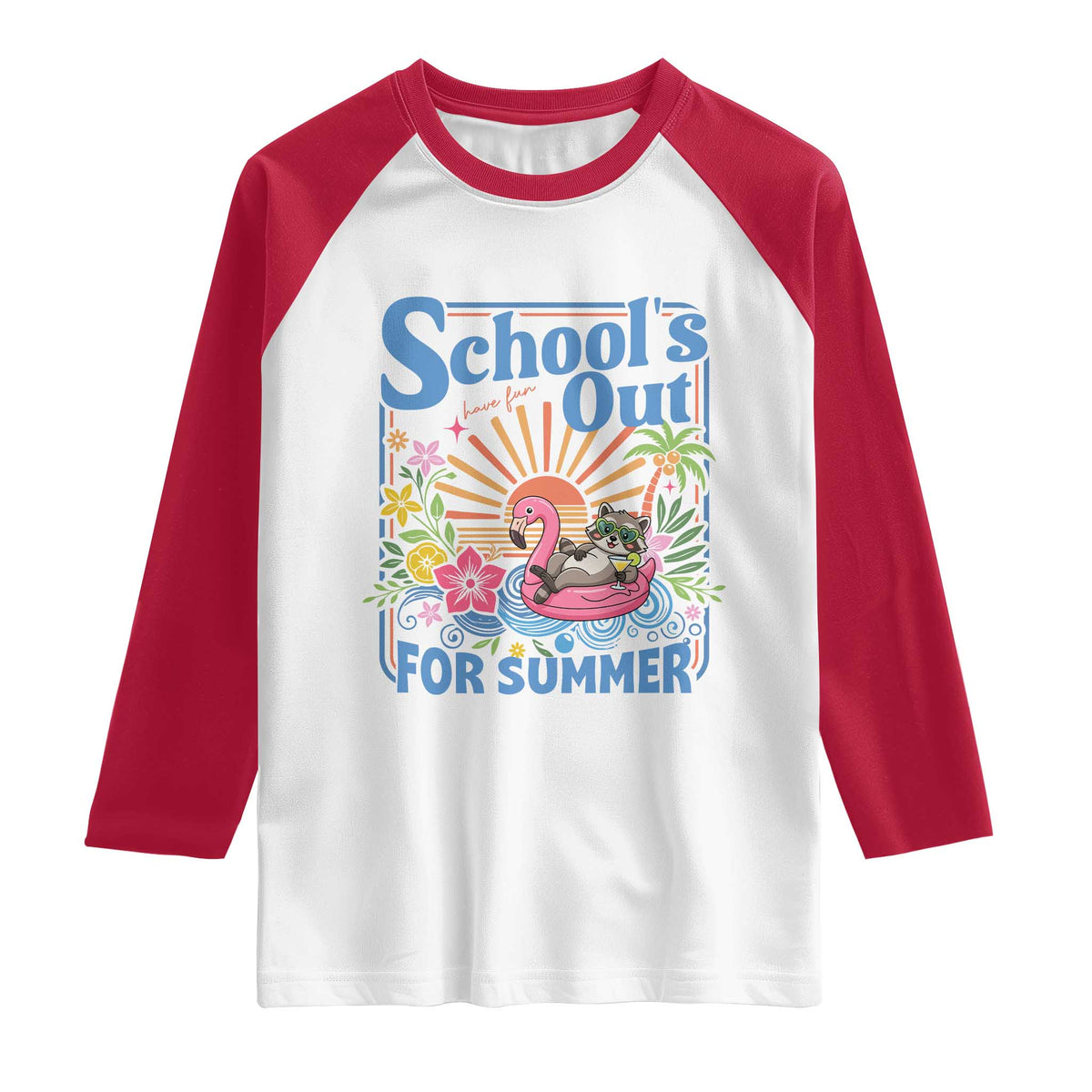 School's Out For Summer Raglan Shirt Funny Raccoon Last Day of School Teacher TS14 White Red Print Your Wear