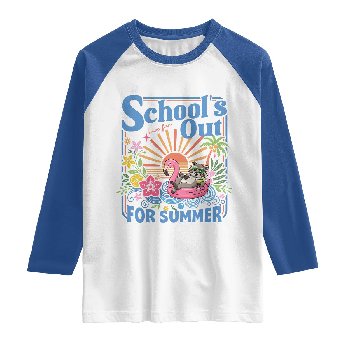 School's Out For Summer Raglan Shirt Funny Raccoon Last Day of School Teacher TS14 White Royal Print Your Wear