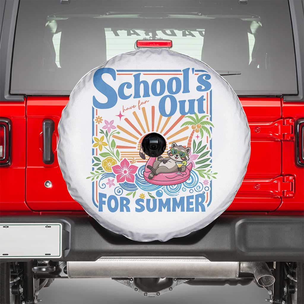 School's Out For Summer Spare Tire Cover Funny Raccoon Last Day of School Teacher TS14 White Print Your Wear