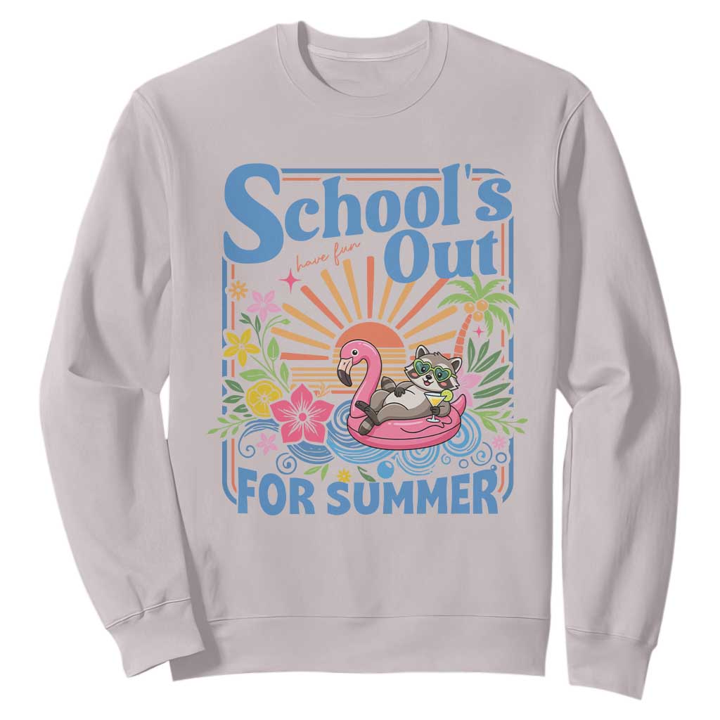School's Out For Summer Sweatshirt Funny Raccoon Last Day of School Teacher TS14 Ice Gray Print Your Wear