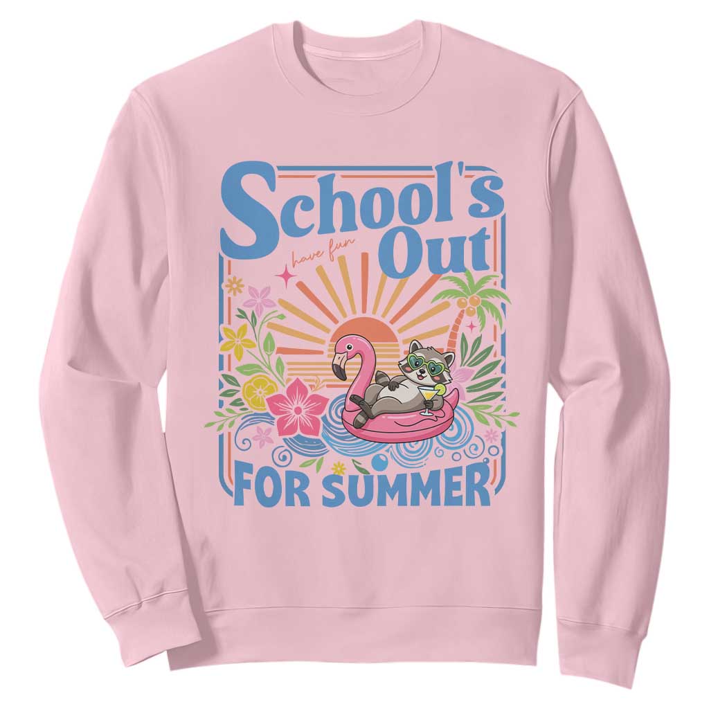 School's Out For Summer Sweatshirt Funny Raccoon Last Day of School Teacher TS14 Light Pink Print Your Wear