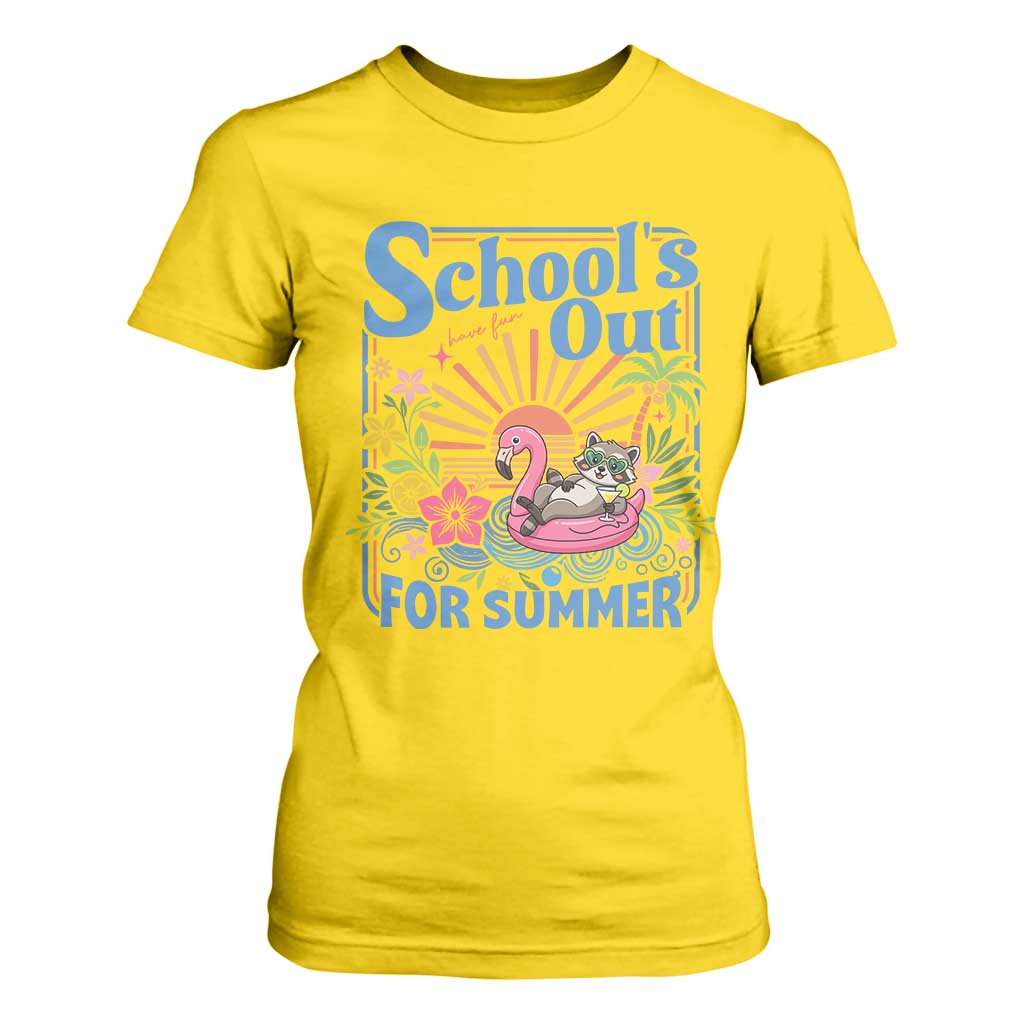 School's Out For Summer T Shirt For Women Funny Raccoon Last Day of School Teacher TS14 Daisy Print Your Wear