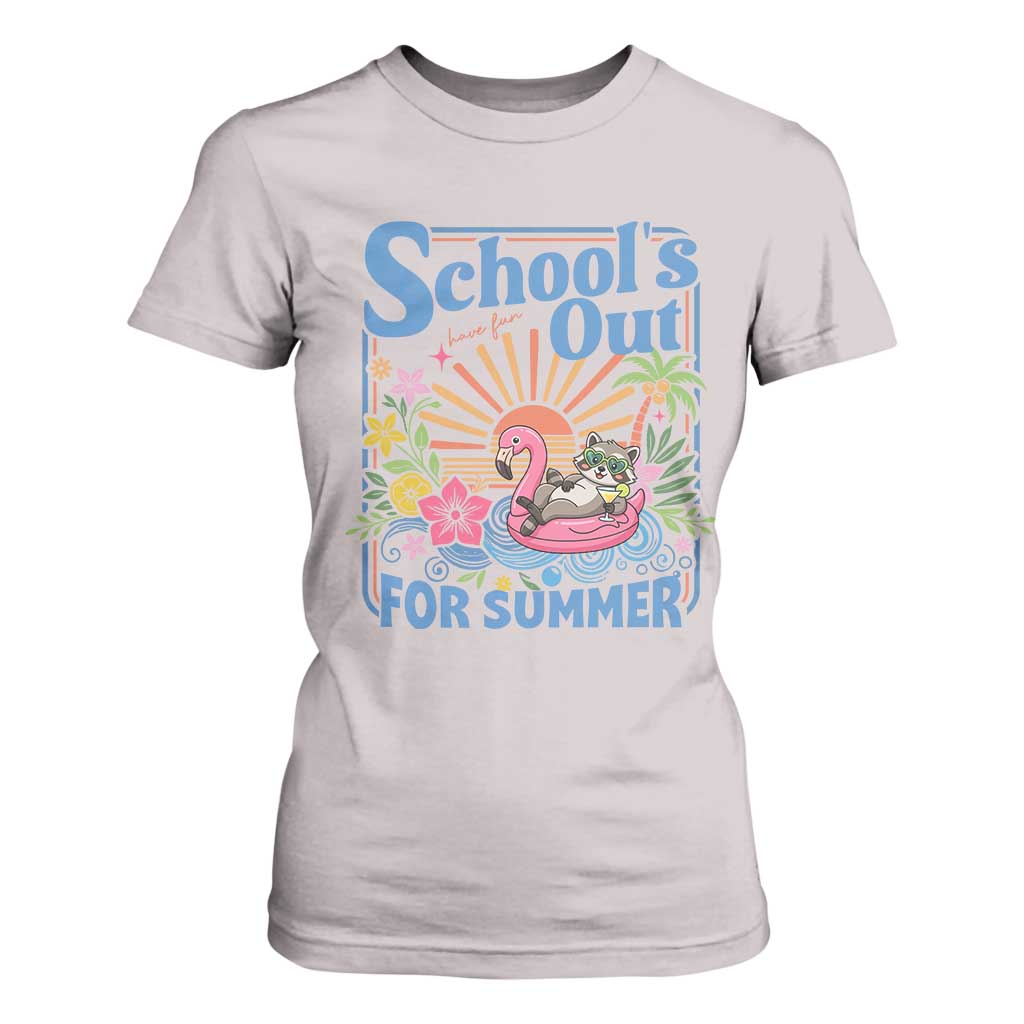 School's Out For Summer T Shirt For Women Funny Raccoon Last Day of School Teacher TS14 Ice Gray Print Your Wear