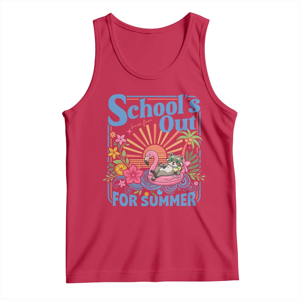 School's Out For Summer Tank Top Funny Raccoon Last Day of School Teacher TS14 Red Print Your Wear