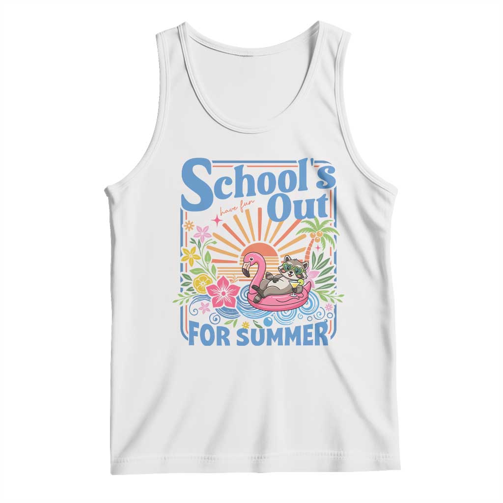 School's Out For Summer Tank Top Funny Raccoon Last Day of School Teacher TS14 White Print Your Wear
