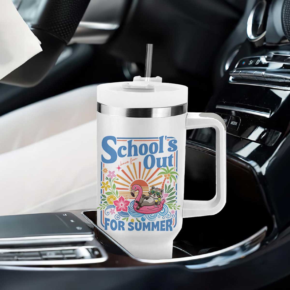 School's Out For Summer Tumbler With Handle Funny Raccoon Last Day of School Teacher TS14 Print Your Wear