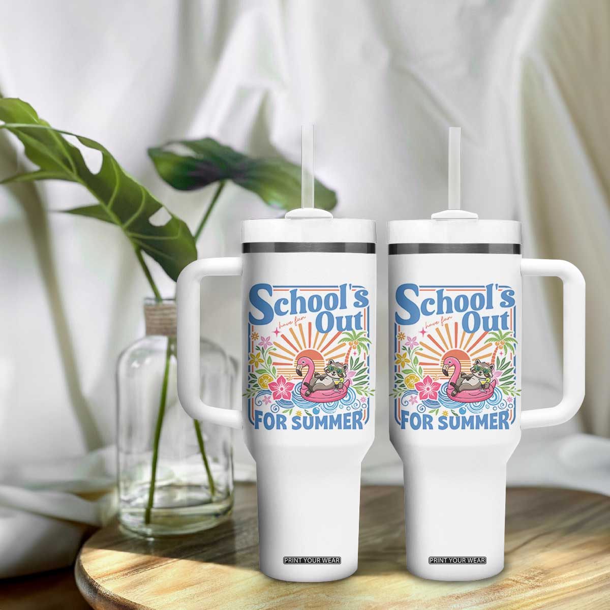 School's Out For Summer Tumbler With Handle Funny Raccoon Last Day of School Teacher TS14 Print Your Wear