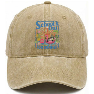 School's Out For Summer Washed Cotton Baseball Cap Funny Raccoon Last Day of School Teacher TS14 Print Your Wear