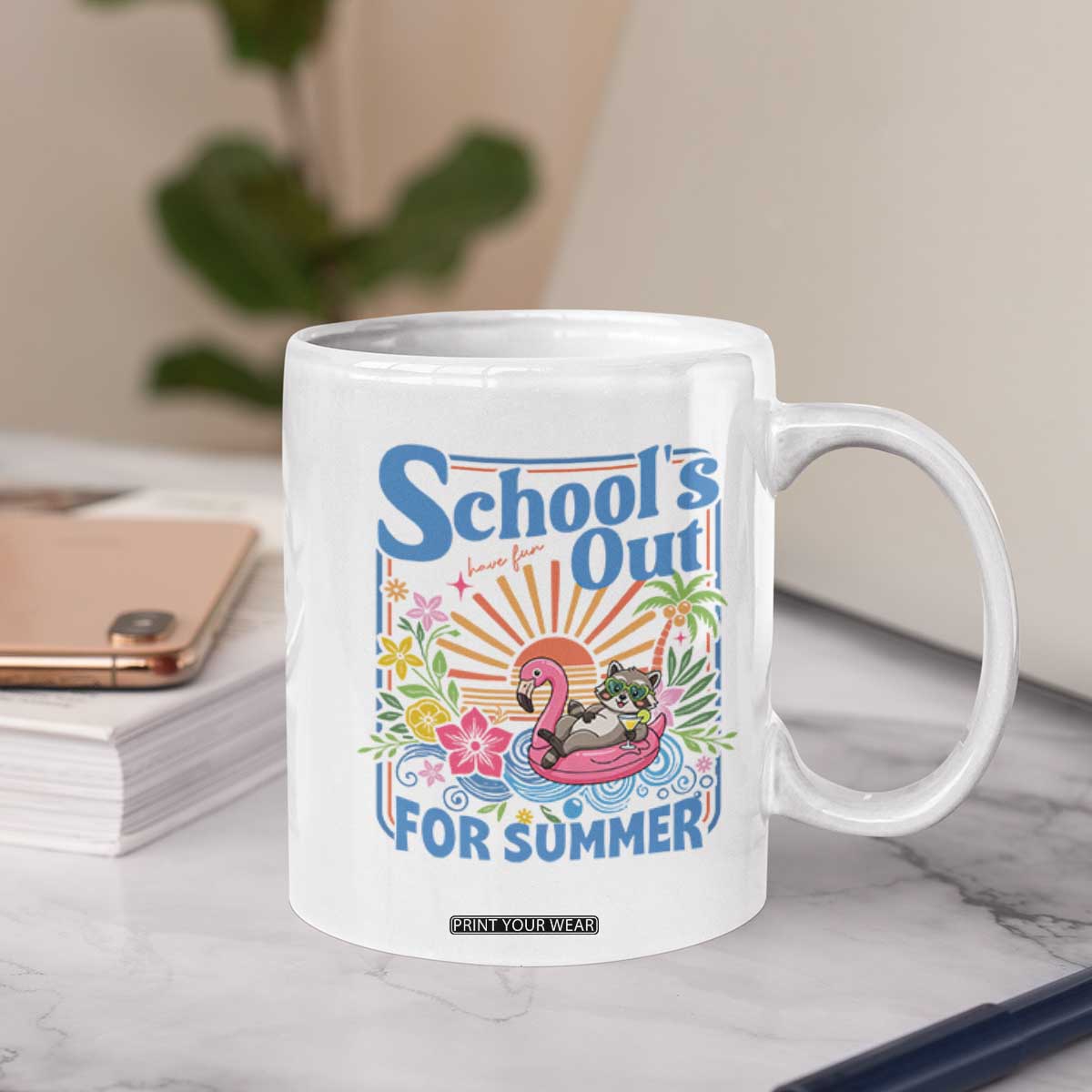 School's Out For Summer Coffee Mug Funny Raccoon Last Day of School Teacher TS14 Print Your Wear