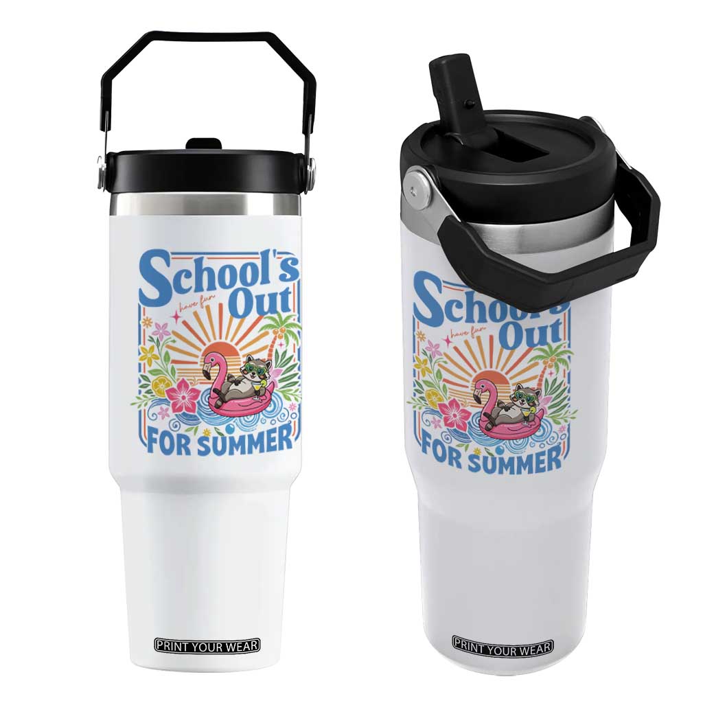 School's Out For Summer Flip Straw Tumbler Funny Raccoon Last Day of School Teacher TS14 One Size: 30 oz White Print Your Wear