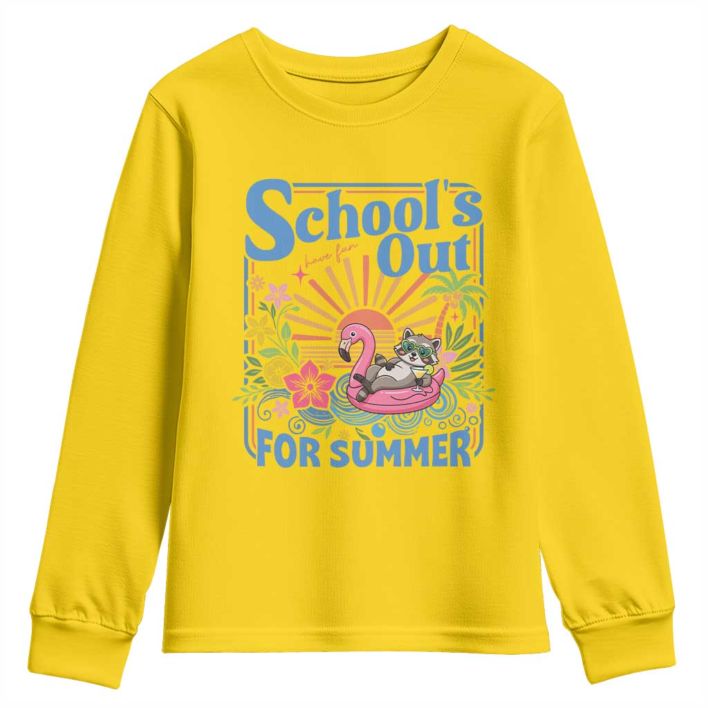 School's Out For Summer Youth Sweatshirt Funny Raccoon Last Day of School Teacher TS14 Daisy Print Your Wear