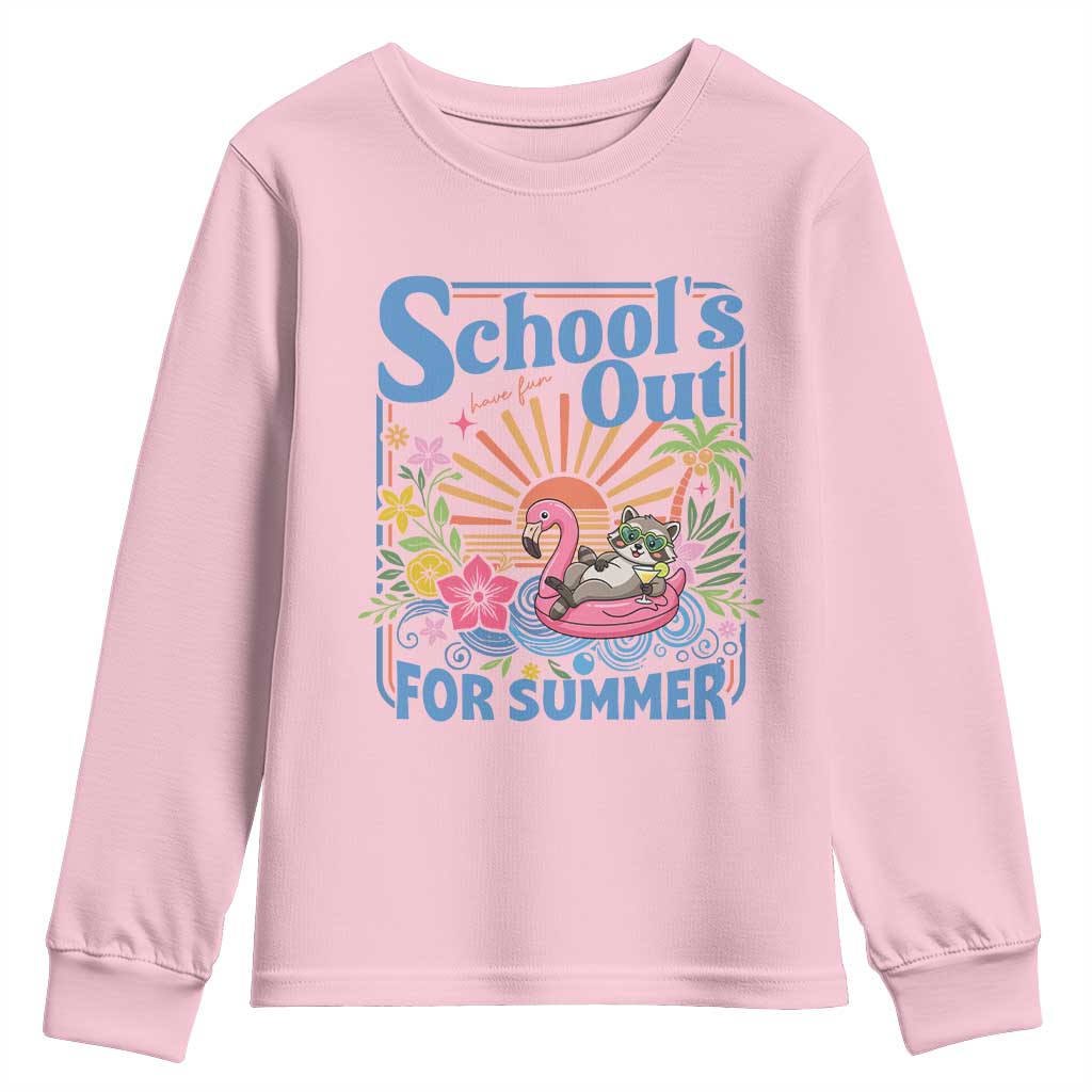 School's Out For Summer Youth Sweatshirt Funny Raccoon Last Day of School Teacher TS14 Light Pink Print Your Wear