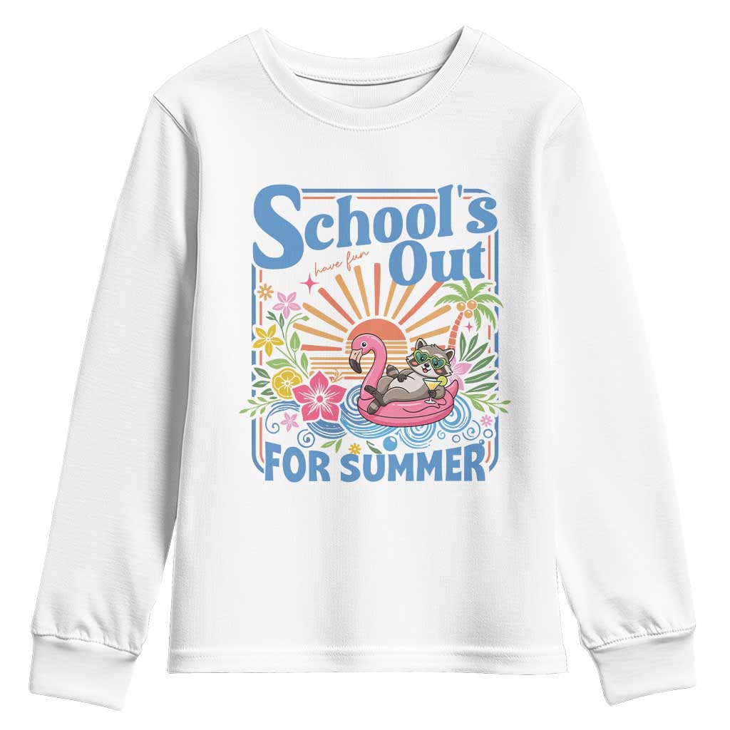 School's Out For Summer Youth Sweatshirt Funny Raccoon Last Day of School Teacher TS14 White Print Your Wear
