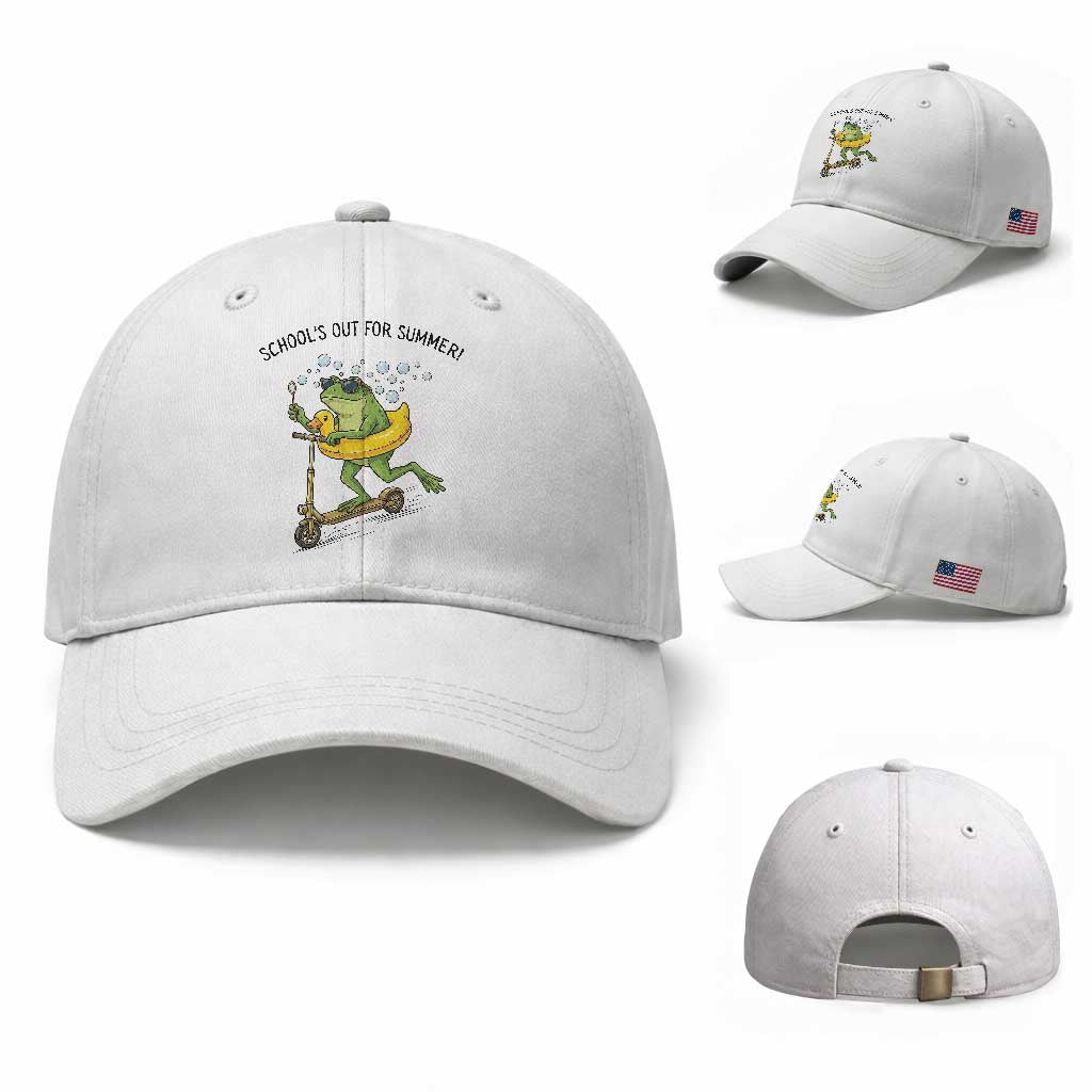School's Out For Summer Baseball Cap Funny Frog Last Day of School Teacher TS14 Baseball Cap Universal Fit White Print Your Wear