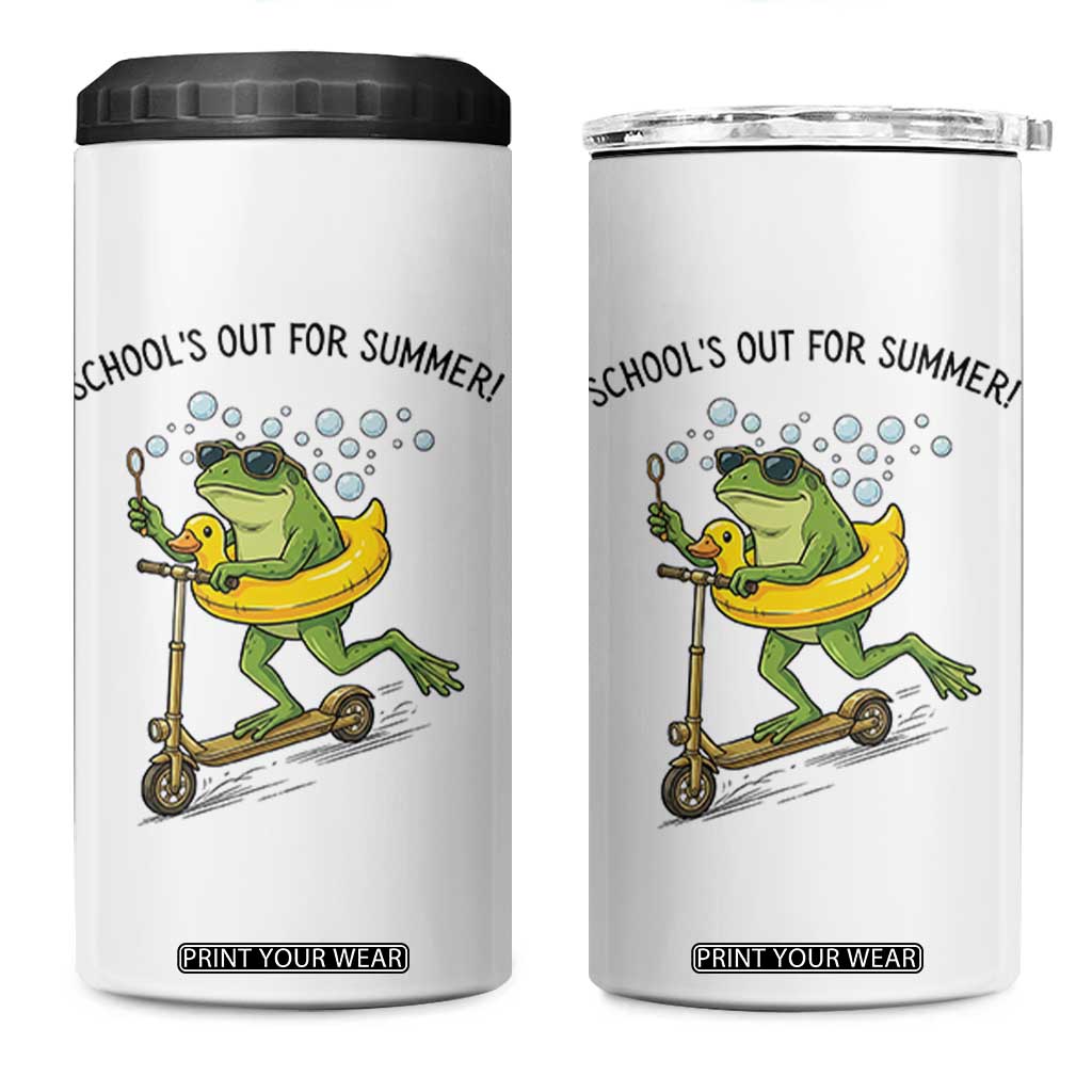 School's Out For Summer 4 in 1 Can Cooler Tumbler Funny Frog Last Day of School Teacher TS14 One Size: 16 oz White Print Your Wear
