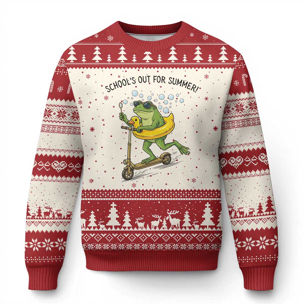 School's Out For Summer Ugly Christmas Sweater Funny Frog Last Day of School Teacher TS14 Beige Red Print Your Wear