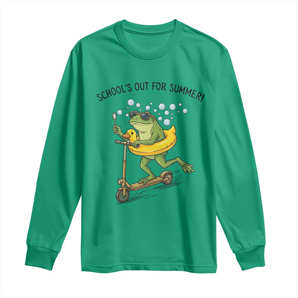 School's Out For Summer Long Sleeve Shirt Funny Frog Last Day of School Teacher TS14 Irish Green Print Your Wear