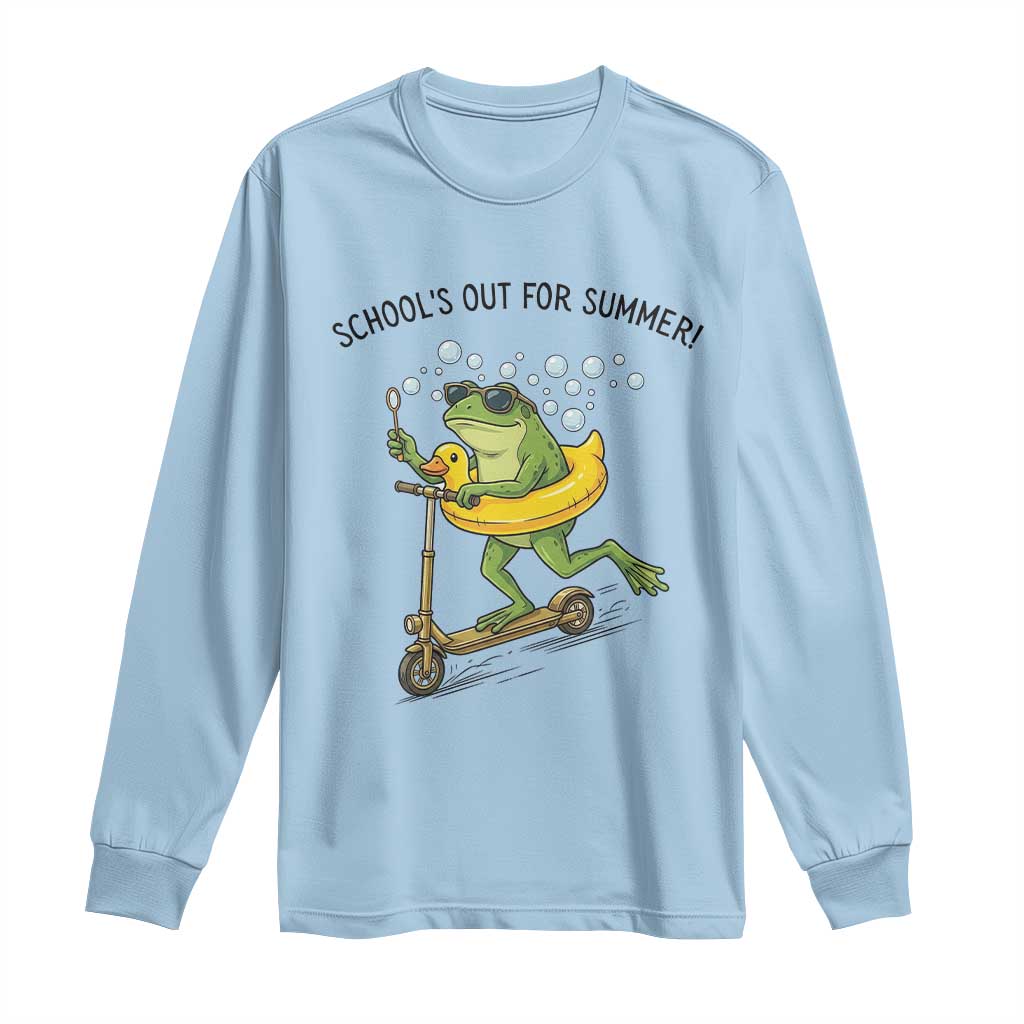 School's Out For Summer Long Sleeve Shirt Funny Frog Last Day of School Teacher TS14 Light Blue Print Your Wear
