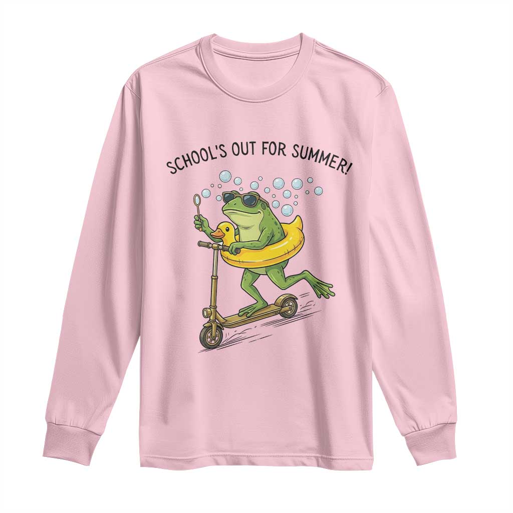 School's Out For Summer Long Sleeve Shirt Funny Frog Last Day of School Teacher TS14 Light Pink Print Your Wear