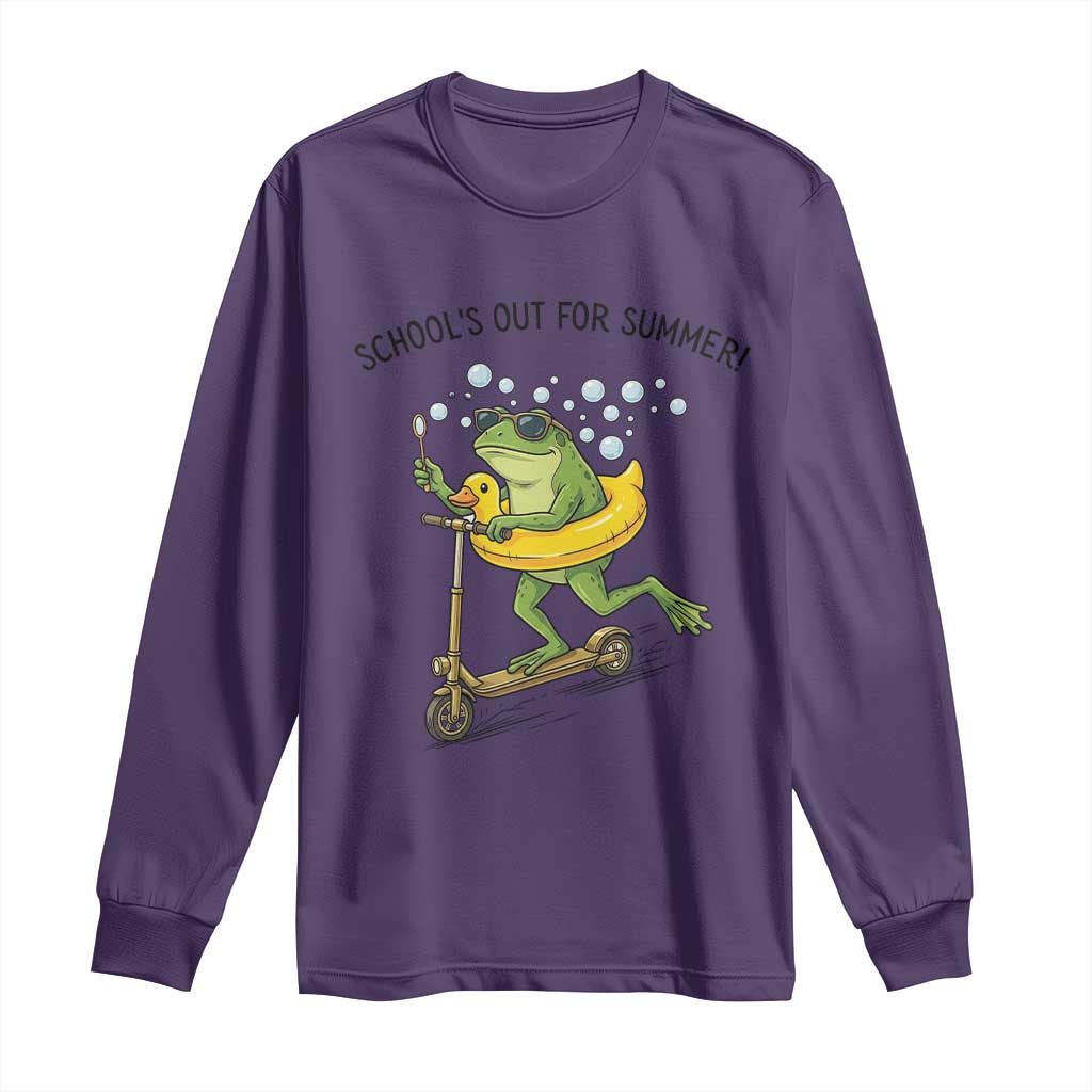 School's Out For Summer Long Sleeve Shirt Funny Frog Last Day of School Teacher TS14 Purple Print Your Wear