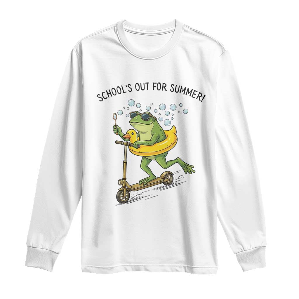 School's Out For Summer Long Sleeve Shirt Funny Frog Last Day of School Teacher TS14 White Print Your Wear