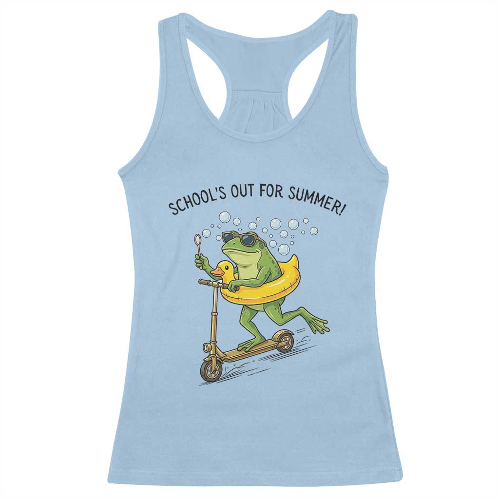 School's Out For Summer Racerback Tank Top Funny Frog Last Day of School Teacher TS14 Light Blue Print Your Wear