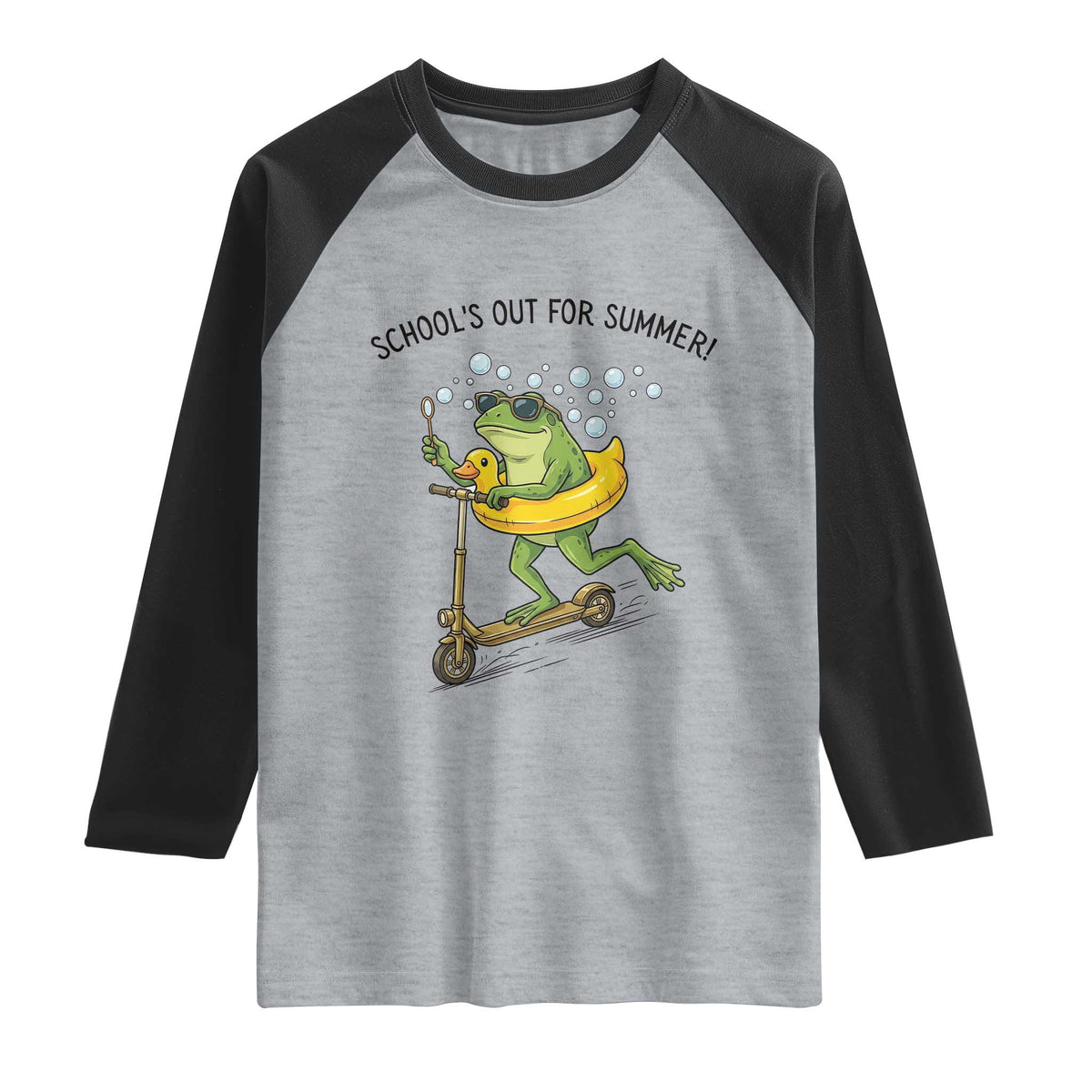School's Out For Summer Raglan Shirt Funny Frog Last Day of School Teacher TS14 Heather Gray Black Print Your Wear