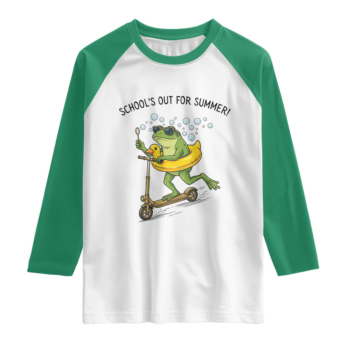 School's Out For Summer Raglan Shirt Funny Frog Last Day of School Teacher TS14 White Kelly Green Print Your Wear