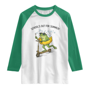 School's Out For Summer Raglan Shirt Funny Frog Last Day of School Teacher TS14 White Kelly Green Print Your Wear