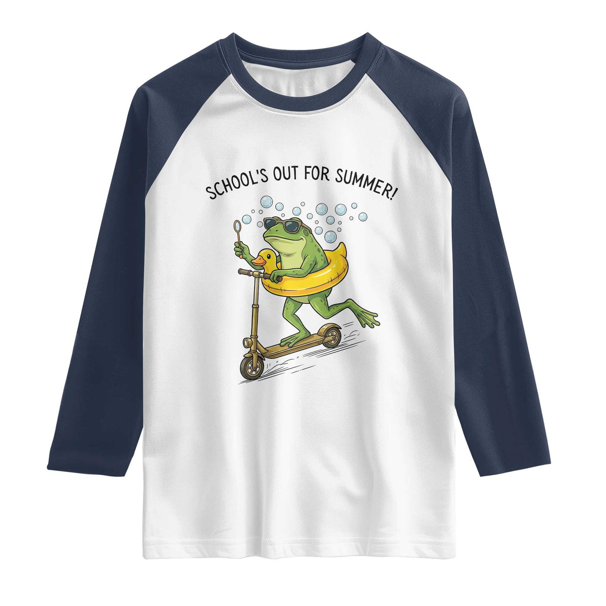 School's Out For Summer Raglan Shirt Funny Frog Last Day of School Teacher TS14 White Navy Print Your Wear
