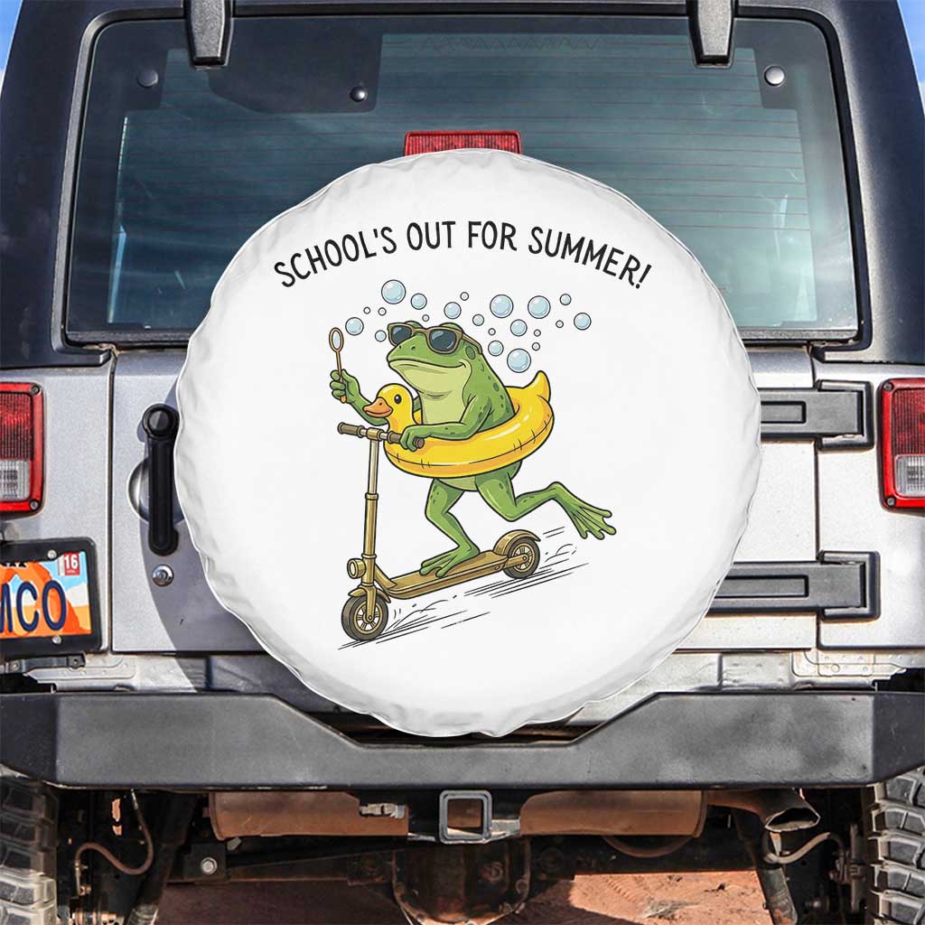 School's Out For Summer Spare Tire Cover Funny Frog Last Day of School Teacher TS14 No hole White Print Your Wear