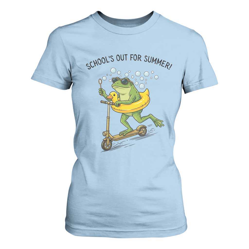 School's Out For Summer T Shirt For Women Funny Frog Last Day of School Teacher TS14 Light Blue Print Your Wear