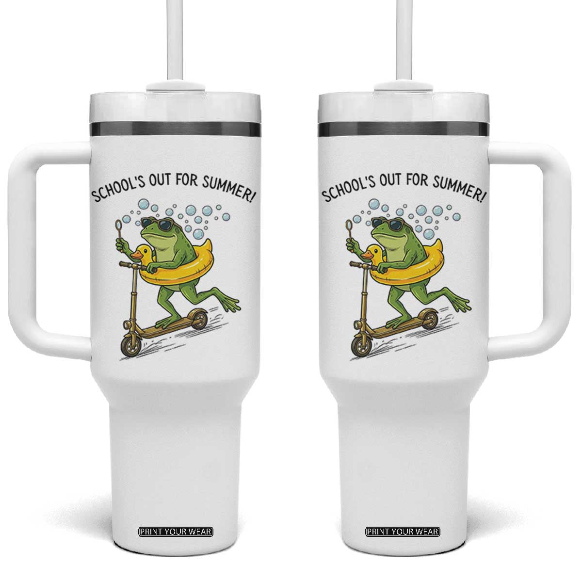 School's Out For Summer Tumbler With Handle Funny Frog Last Day of School Teacher TS14 One Size: 40 oz White Print Your Wear