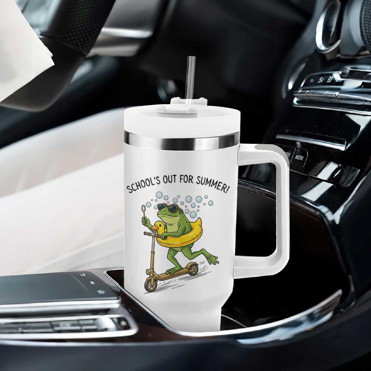 School's Out For Summer Tumbler With Handle Funny Frog Last Day of School Teacher TS14 Print Your Wear