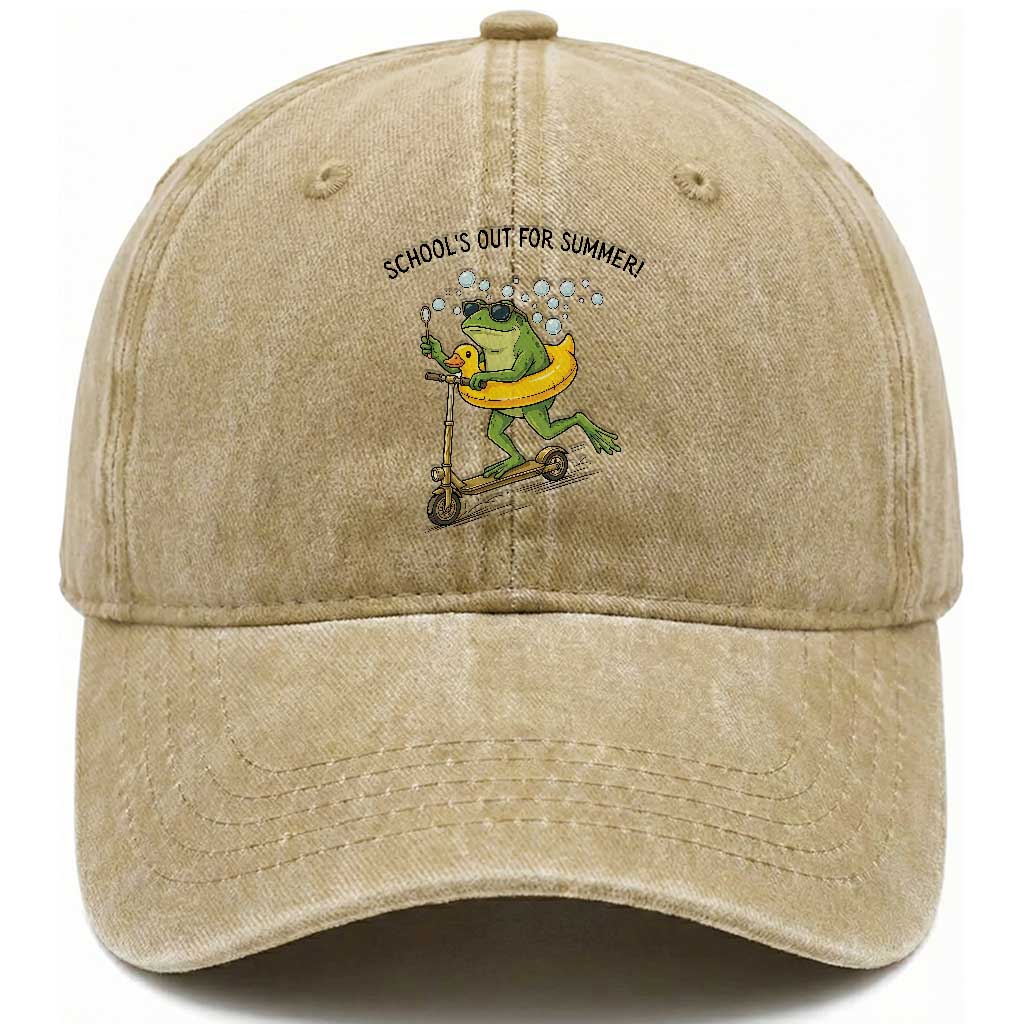 School's Out For Summer Washed Cotton Baseball Cap Funny Frog Last Day of School Teacher