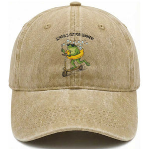 School's Out For Summer Washed Cotton Baseball Cap Funny Frog Last Day of School Teacher