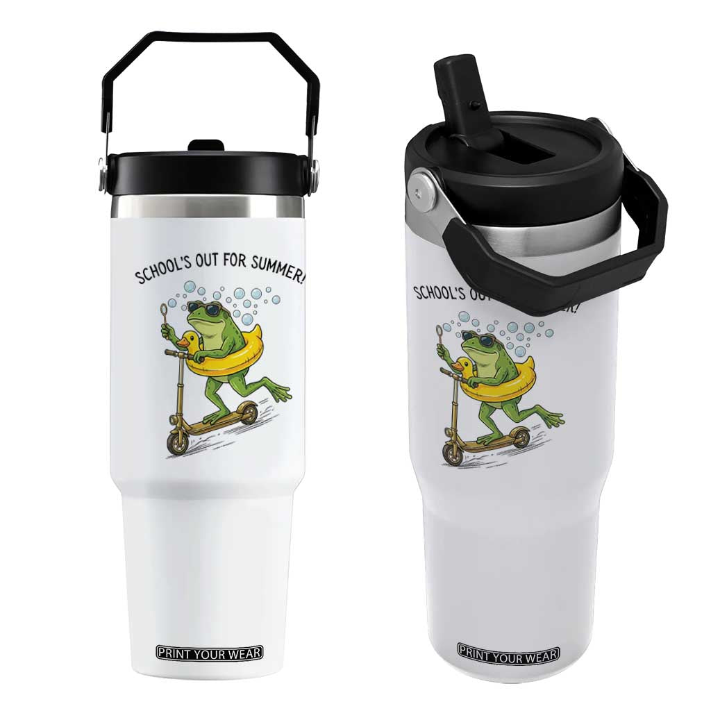 School's Out For Summer Flip Straw Tumbler Funny Frog Last Day of School Teacher TS14 One Size: 30 oz White Print Your Wear